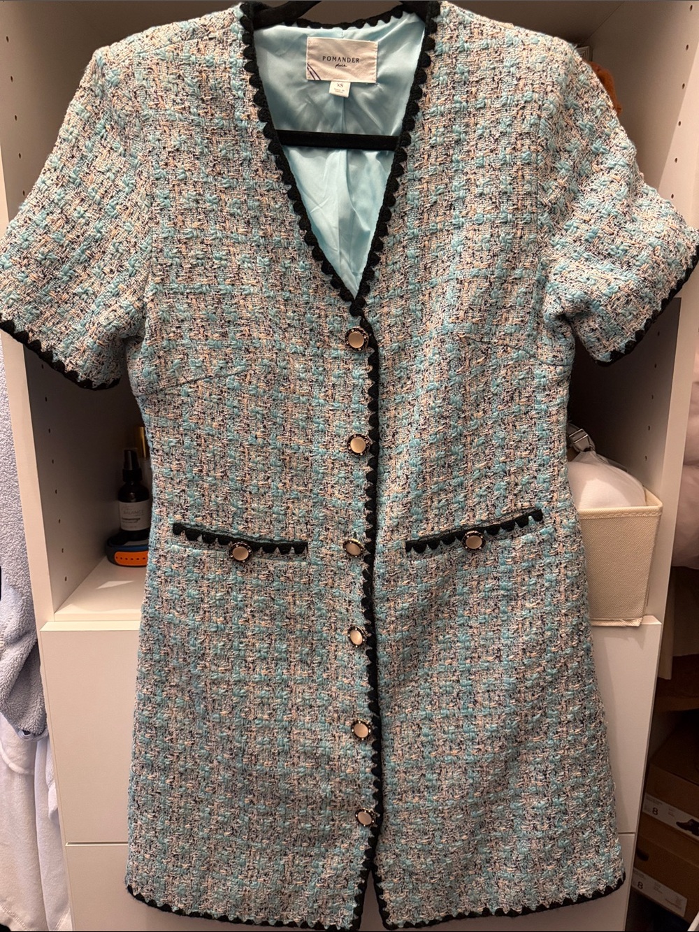 Pomander Place Light Blue Tweed Short-Sleeve Dress